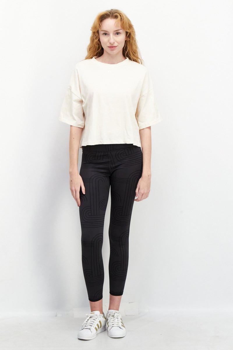 Adidas Women Sportswear Fit Short Sleeves Training Top, Beige - Image 4